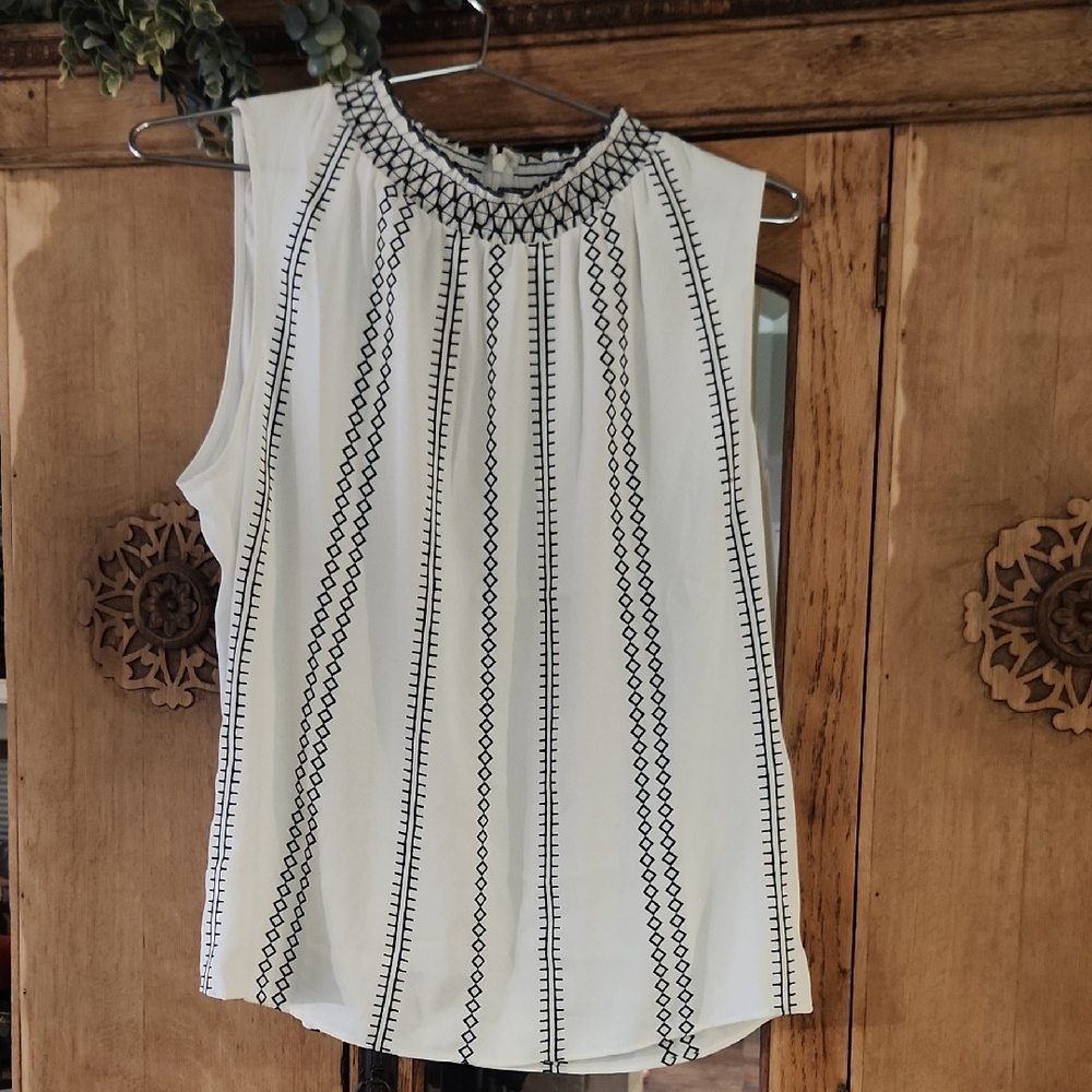 White House Black Market Sleeveless Top with Black Geometric Stripes